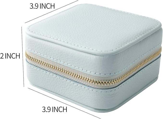 Genuine Leather Travel Jewelry Case Organizer with Mirror for Women, Small Jewelry Box Portable Mini Jewelry Case for Earring, Ring, Necklace, Bracelet（Lychee Grain Blue） - Image 2