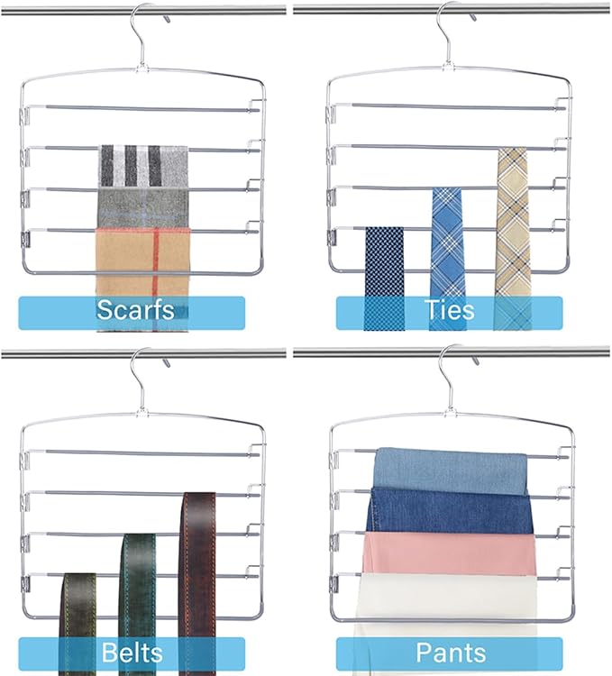 FeeraHozer Pants Hangers Space Saving 3 Pack No Slip 5 Layers Multi Functional Pants Rack Stainless Steel Swing Arm Space Saver Hanger for Trousers Jeans Towels Scarf （Grey） - Image 5