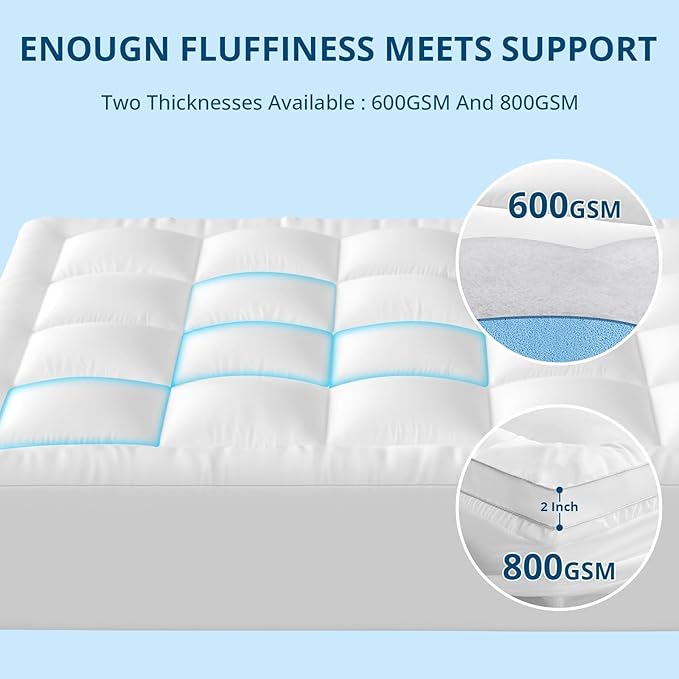 YUGYVOB Queen Mattress Topper Extra Thick, Cooling, and Breathable Mattress Pad 8-21" Deep Pocket Soft Down Alternative Fill