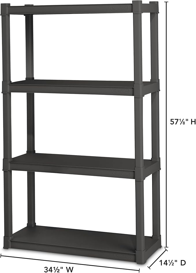 Sterilite 4-Pack 4 Shelf Unit, Heavy-Duty Shelving Storage and Utility Rack - Standing Plastic Organizer Shelves for Kitchen, Bathroom, and Garage - Image 3