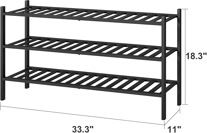 viewcare 3-Tier Long Black Shoe Rack, Bamboo Wood Shoe Rack for Closet, Entryway & Hallway, Stackable | Functional | Sturdy - Image 3