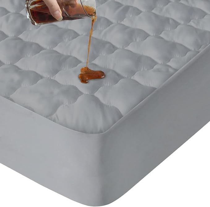 Twin Extra Long (XL) Mattress Protector Pad Waterproof Quilted, Breathable & Cooling Twin XL Mattress Cover Fitted for College Dorm Room Essentials with Deep Pocket Up to 14", (Gray)