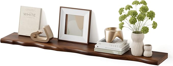 Floating Shelves for Wall Rustic Farmhouse 48 Inch Floating Shelf Bathroom Wooden Shelves for Wall Mounted Live Edge Pine Shelf with Unique Natural Grain for Living Room Bedroom Kitchen (Walnut) by Unknown