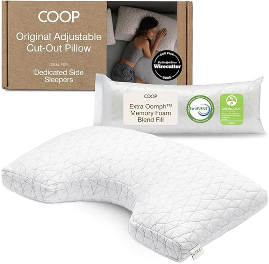 Coop Home Goods Original Cut-Out Adjustable Pillow, King Size Bed Pillows for Neck & Head Support, Memory Foam Pillows - Medium Firm for Side Sleeper, CertiPUR-US/GREENGUARD Gold