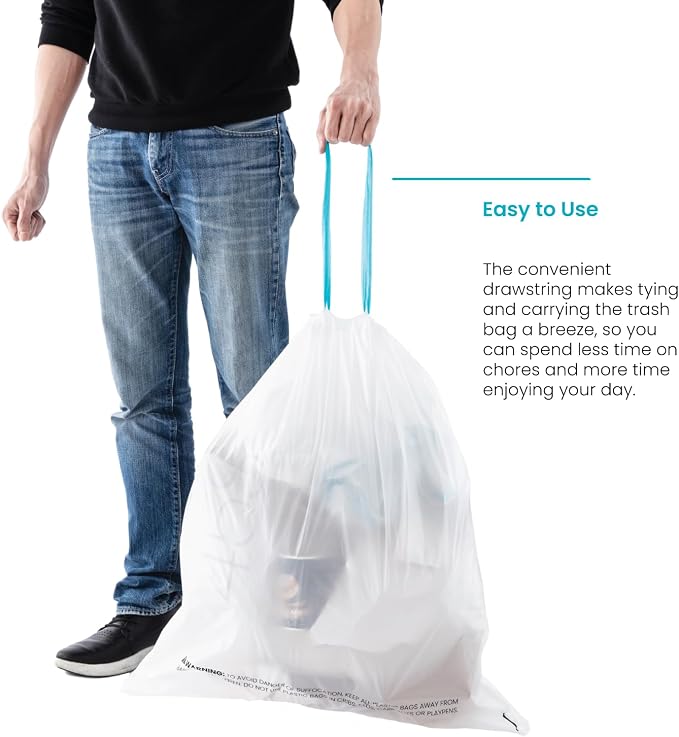 Home Zone Living 12 Gallon Kitchen Trash Bags with Drawstring Handles, Heavy Duty Custom Fit Design for Standard 45 to 50 Liter Kitchen Trash Cans, Code 45S, 30-Count - Image 4