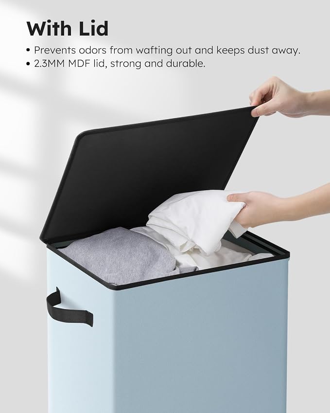 SOLEDI Laundry Hamper with Lid 100L Large & Tall Collapsible Laundry Basket, Clothes Hamper with Bag Removable Easy to Carry, Dirty Hampers for Bedroom, Bathroom, Dorm, College, Blue Grey - Image 5