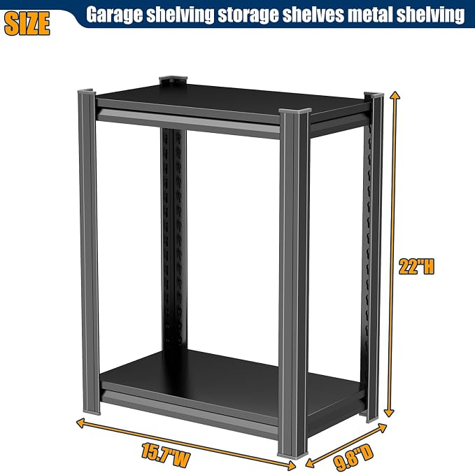 PRESTELION 2-Tier Storage Shelves Metal Shelving Unit Storage Rack (9.8" D x 15.7" W x 22" H),Black - Image 2