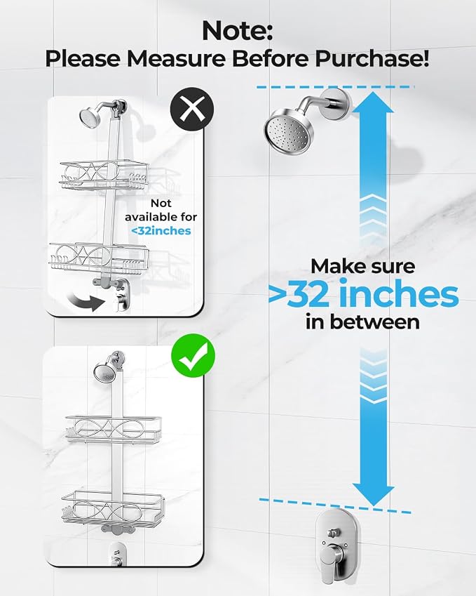 ODesign 2 Tier Stainless Steel Anodized Aluminum,Height-Adjustable Rustproof Shower Caddy Hanging Anti-Swing-Over The Shower Head Caddy-Bathroom Showe r Storage Organizer With Soap Box Holder- Sliver - Image 3