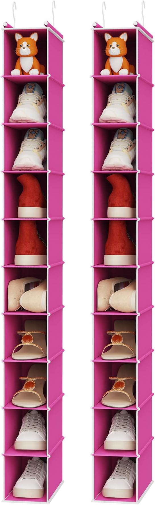 MAX Houser 2 Pack 10-Shelf Hanging Shoe Shelf Organizer, Hanging Shoe Storage for Closet, Slim Hanging Closet Organizer,10-Tier Narrow Hanging Storage Shelves or Baby Closet Room-Pink by MAXHouser