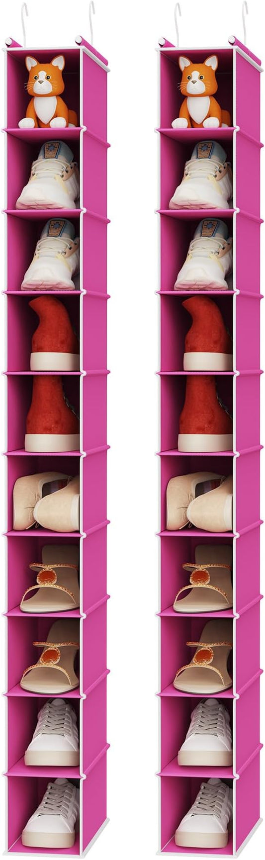 MAX Houser 2 Pack 10-Shelf Hanging Shoe Shelf Organizer, Hanging Shoe Storage for Closet, Slim Hanging Closet Organizer,10-Tier Narrow Hanging Storage Shelves or Baby Closet Room-Pink by MAXHouser