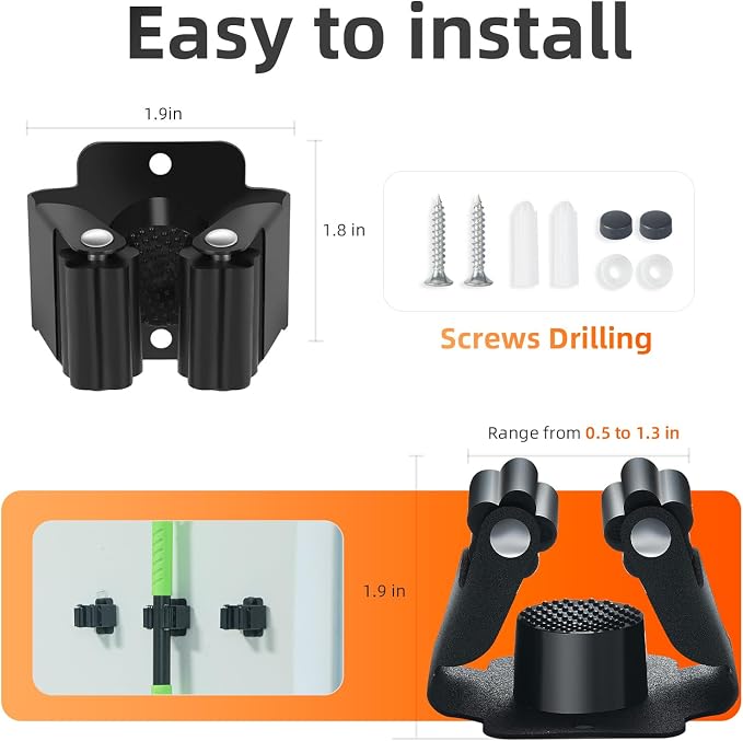 5 PCS Broom Holder Wall Mount, Upgraded Heavy Duty Mop and Broom Holder Wall Mount, Stainless Steel Broom Hanger Mop Holder Rack for Kitchen Laundry Garden Tool Organizer - Image 5