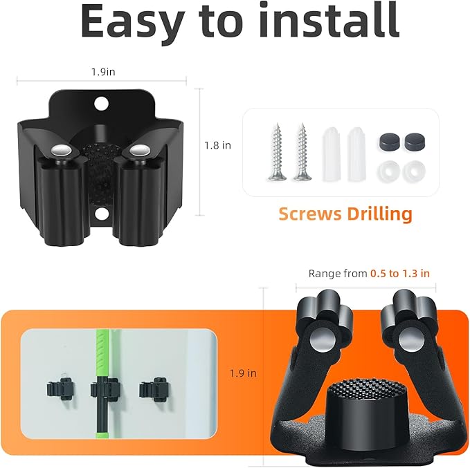 8 PCS Broom Holder Wall Mount, Upgraded Heavy Duty Mop and Broom Holder Wall Mount, Stainless Steel Broom Hanger Mop Holder Rack for Kitchen Laundry Garden Tool Organizer - Image 3