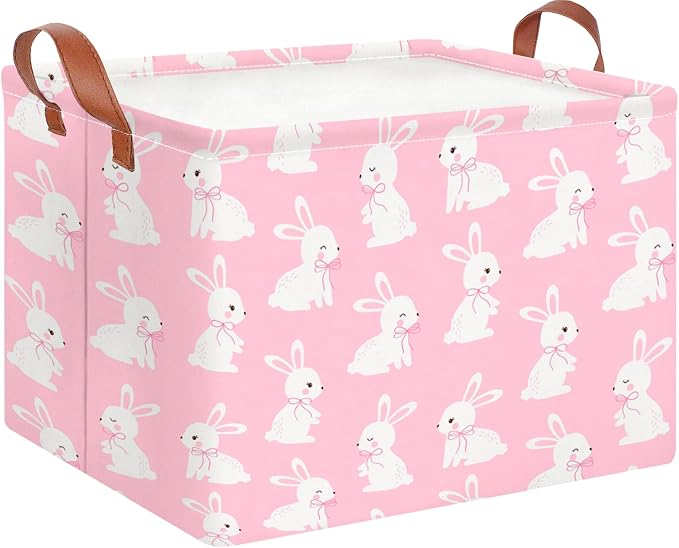 CLOCOR Rectangular Pink Easter Gift Basket Empty,Waterproof Easter Bunny Bakset for Egg Hunting(Pink Easter Bunny) by CLOCOR