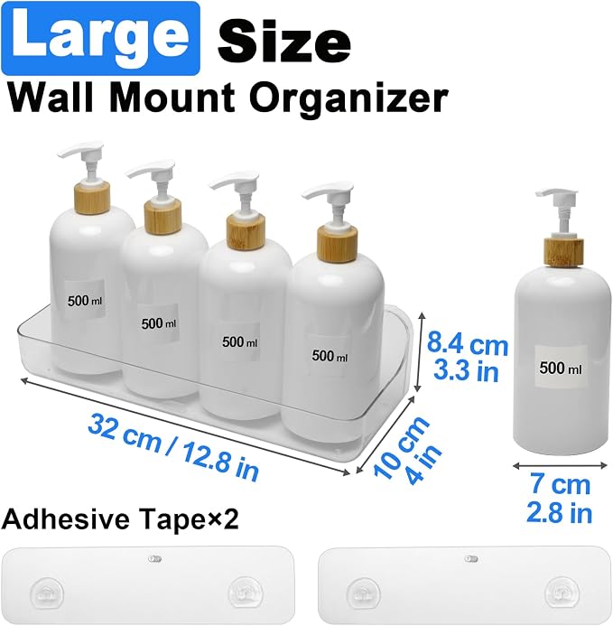 Diesisa Acrylic Wall Mounted Shower Caddy, Clear, Large Size 4D x 12.8" W x 3.3" H, Acrylic Shelf, No Drilling Walls Adhesive Shelf, Bathroom Shelves with Self Adhesive Tape for Bathroom, Kitchen - Image 3