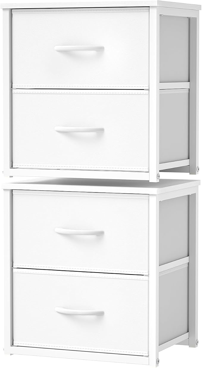 DAOUTIME 2-Pack Stackable Storage Drawers (4 Drawers Total), White Closet Organizer with Wooden Top & Metal Frame, Freestanding or Stackable Dresser for Bedroom, Living Room, Under Bed by DAOUTIME