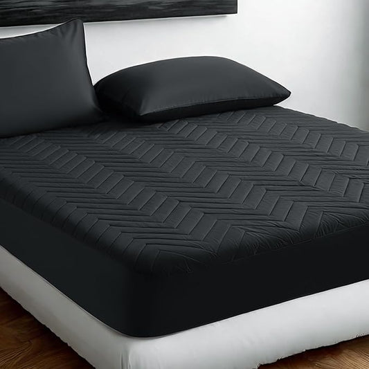 1 Pack Waterproof Mattress Protector, Quilted Mattress Pad with 15 Inch Deep Pocket, Soft Breathable Microfiber Surface, Machine Washable Bed Mattress Cover, Black
