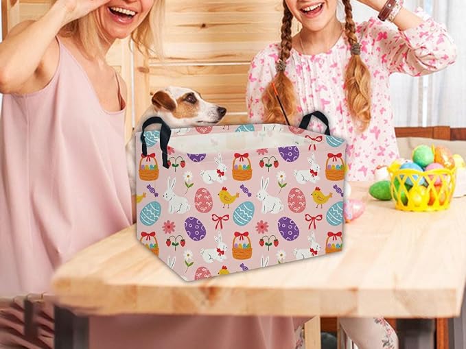 Rectangular Easter Basket Kids Basket Rectangular Cute Storage Bin Organizer Box Room Decor for Home Decor.(Bowknot eggs) - Image 3