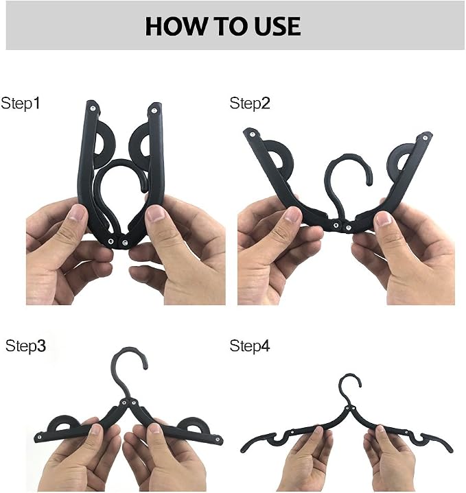 12 PCS Travel Hangers - Cruise Ship Essentials Portable Folding Clothes Hangers Travel Essentials Foldable Clothes Drying Rack for Travel (Black) - Image 5