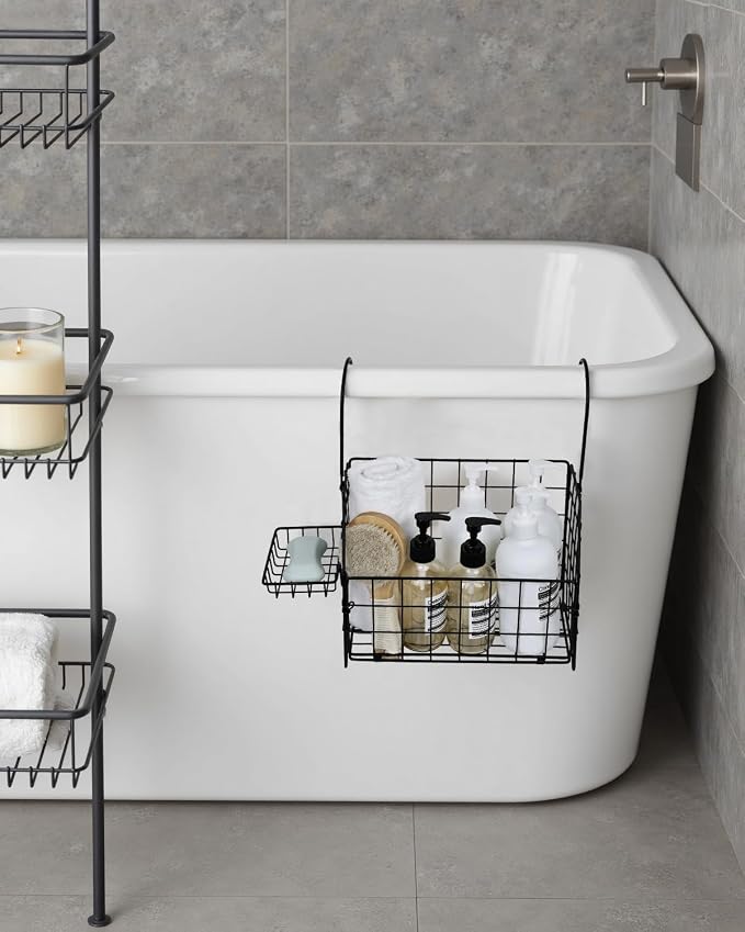 Large Rustproof Shower Caddy Hanging, 304 Stainless Steel Hanging Shower Organizer Basket for Bathroom & Bathtub, Over the Rod Shower Rack for Shampoo, Conditioner, Soap & Bath Accessories(Black) - Image 4