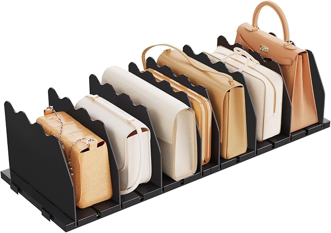 SPACEKEEPER Shelf Divider for Closet, Adjustable Purse Organizers Handbag Separators Storage Organizer Bookshelf Separator Dividers in Bedroom Office Kitchen Bathroom, Black by SPACEKEEPER