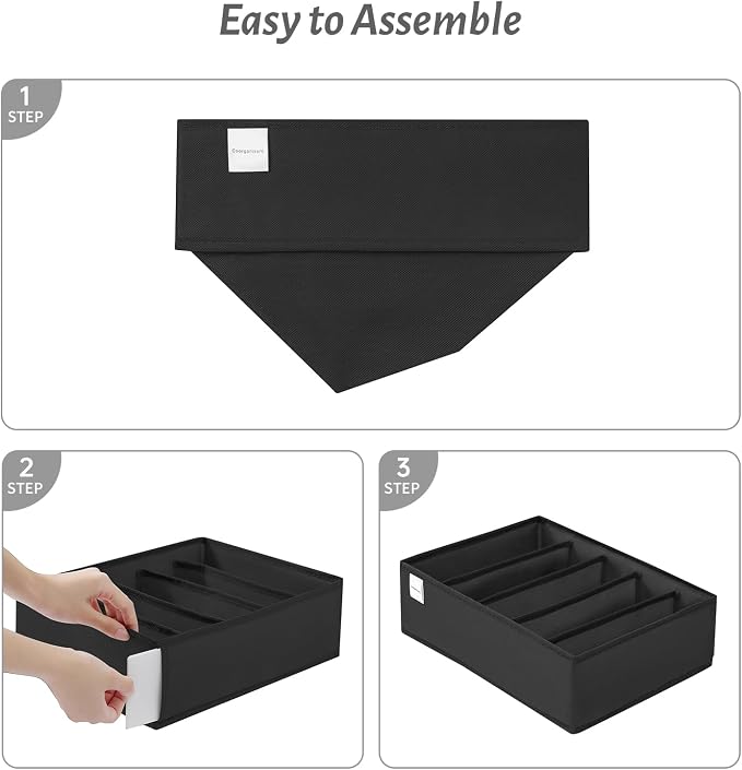 4 Packs T-shirt Drawer Organizers for Clothing,5 Grids Compartment Wardrobe Storage Box, Washable Clothes Organizer for Folded Clothes, T-shirt, Legging, Silk Scarve-Black - Image 6