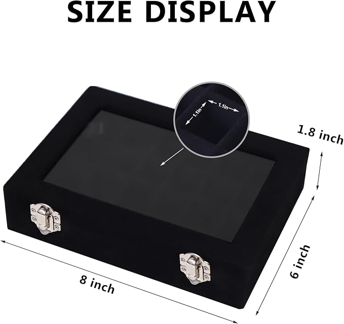 Velvet Jewelry Box 24 Grid Jewelry Earrings Display Organiser Box Ring Tray Holder Earrings Storage Case for Girls Women Wife Mom (Black) - Image 2