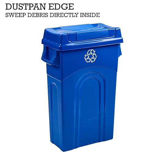 United Solutions 23 Gallon Highboy Plastic Recycling Bin Kitchen Trash Can with Lid, Pass Through Handles, and Dustpan Edge, Blue - Image 7