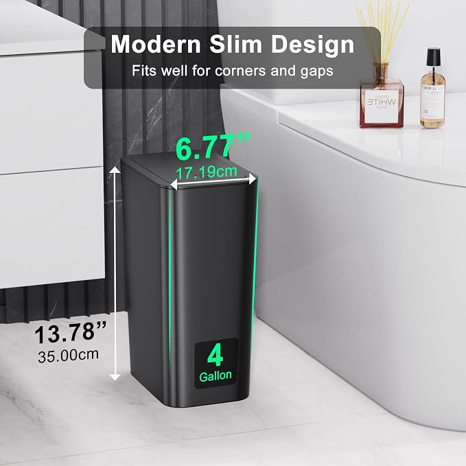 N. NETDOT 3 Pack (2 of 4 Gal & 1 of 2.6 Gal) Small Trash Can with Lid,Bathroom Garbage Can with Pop-Up Lid,Waste Basket for Bathroom,Kitchen,Bedroom,Powder Room,Craft Room,Office,College (Black) - Image 2