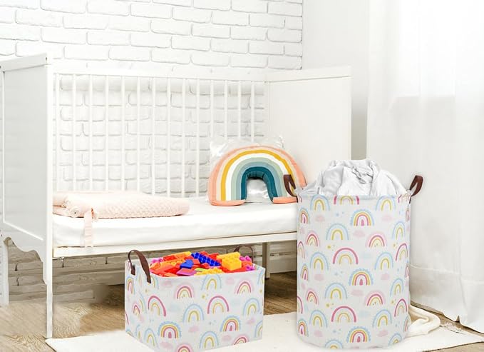 Rainbow Laundry Hamper Kids Hamper for Nursery Boy and Girl Baby Clothes Hamper Cute Girls Toys Storage Bin Organizer Soccer Room Decor for Home(Rainbow) - Image 2