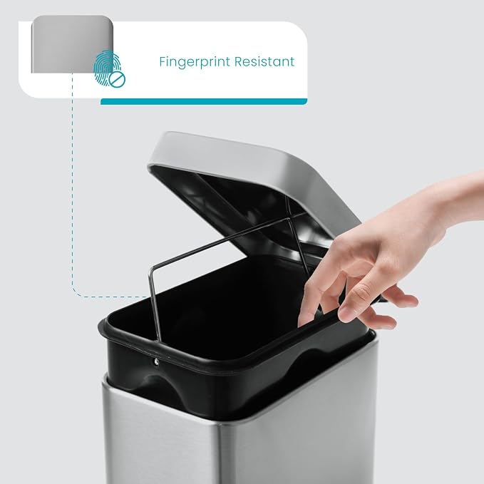 Home Zone Living 1.3 Gallon Small Bathroom Trash Can with Lid and Step Pedal, Stainless Steel Wastebasket with Slim Design for Home and Office, Silver, 5 Liters - Image 5