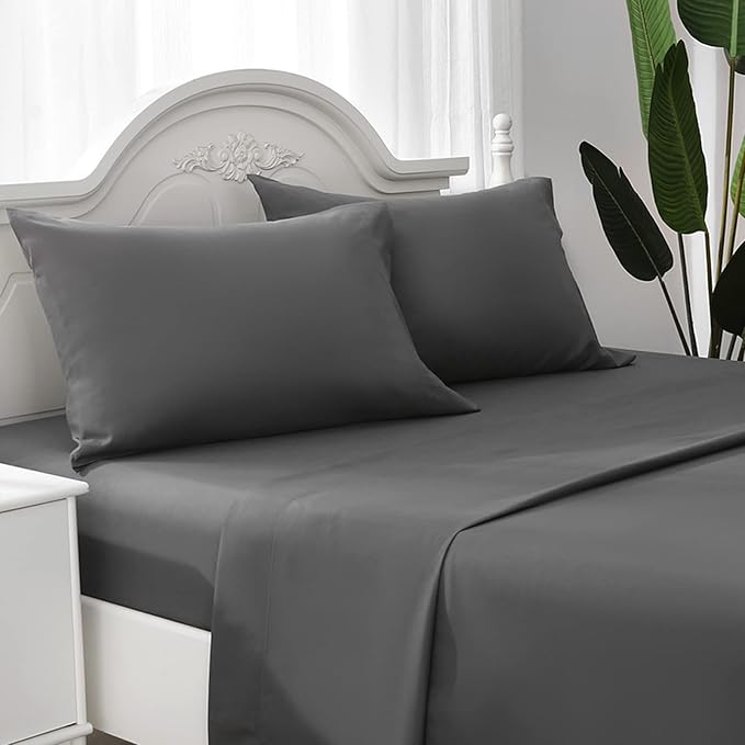 ILAVANDE Grey Sheets Set,Super Soft Microfiber Bed Sheets Set-Wrinkle Free & Breathable-14 Deep Pocket Queen Size Sheets (Dark Gray, Queen)