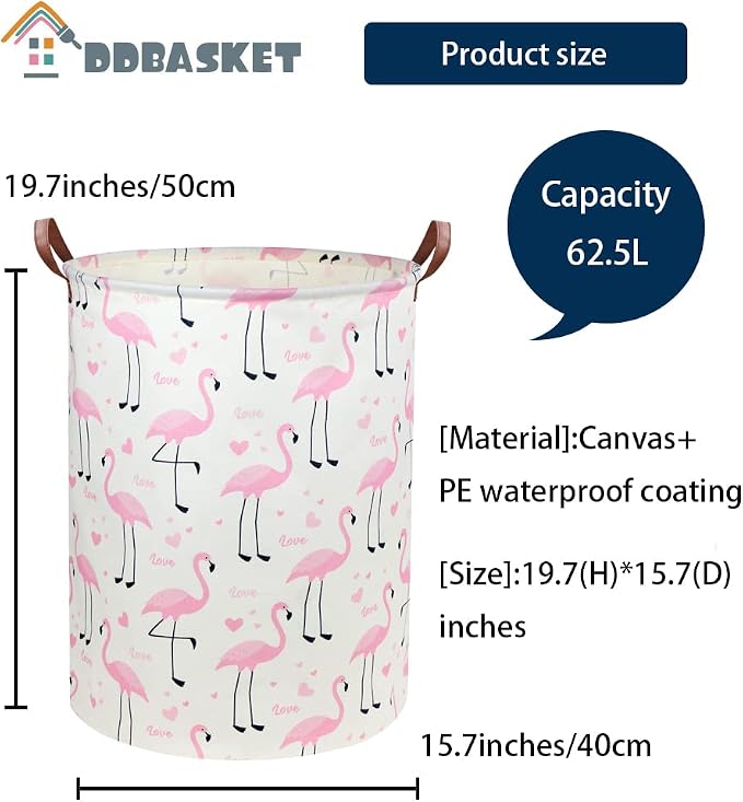 Flamingo Pink Laundry Hamper Baby Girl Laundry Basket Kids Toy Storage Bins Nursery Hamper for Girls Room Decor Bedroom Bathroom Gift Basket(Love Flamingo) - Image 6