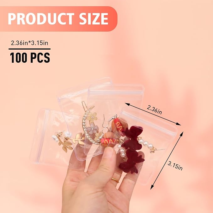 17Dec 100 Zippered Plastic Jewelry Bags,Small(2.36"x3.15"),Thicker PVC Anti-Tarnish Jewelry Bags Clear Plastic for Gold,Silver,Collectibles,Jewelry Packaging for Business,Travel,Organizing - Image 2