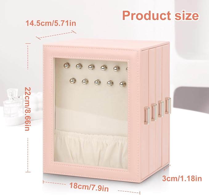 DesignSter Jewelry Box Organizer, Jewelry Box for Women, PU Jewelry Organizer Display Case with Side Drawers, Jewelry Storage for Earring Necklace Ring Bracelet Watch - Image 3