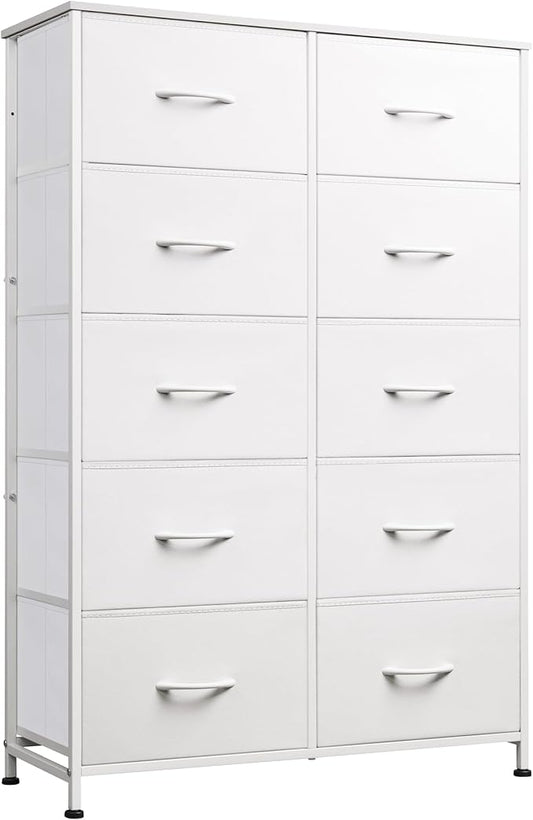 WLIVE Tall Dressers for Bedroom with 10 Fabric Drawers, Chest of Drawers, Dresser for Closet, Hallway, Living Room, Entryway, White