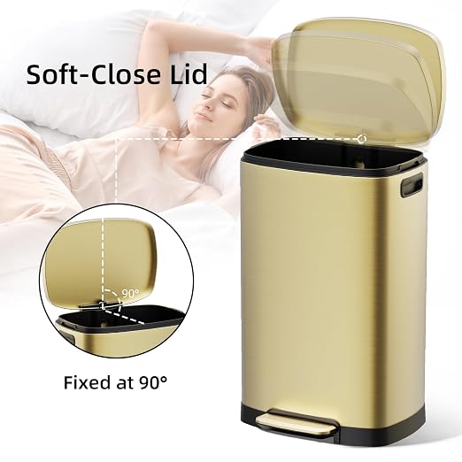 KUK 13 Gallon/50L Stainless Steel Kitchen Trash Can with Lid and Step Pedal-Large Capacity Garbage Bin with Odor Seal, Silent Close Lid, Removable Inner Bucket, Titanium Gold - Image 3