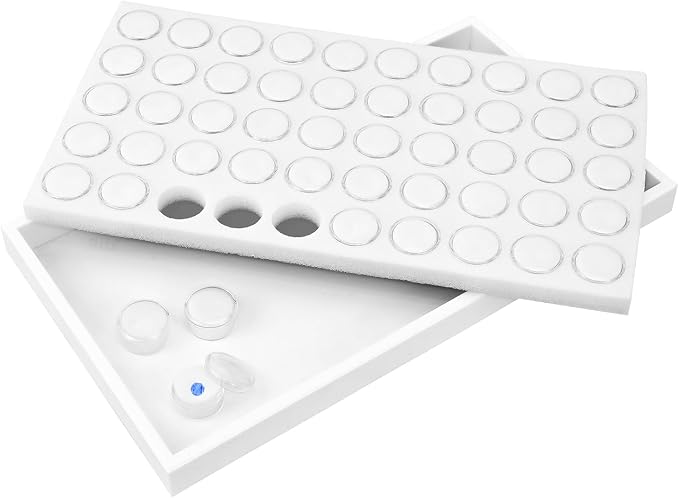 Ikee Design 50 White Foam Gem and Bead Storage Jars Showcase Stackable Display Tray Storage Box for Collectibles, Home Organization, 14.75 W x 8.25 D x 1 H in - Image 5