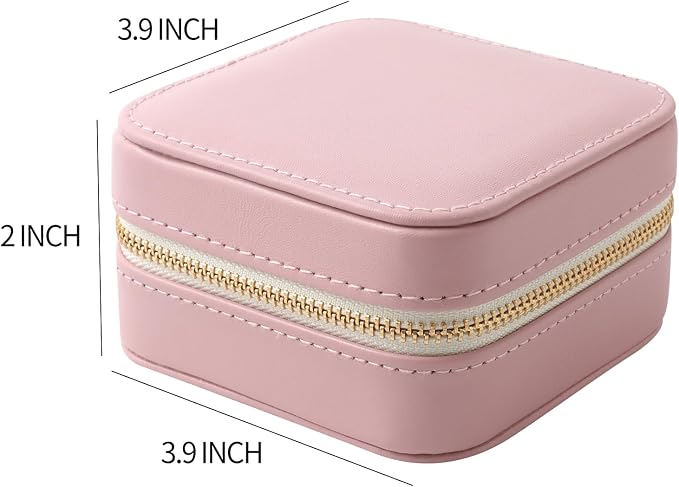 Genuine Leather Travel Jewelry Case Organizer with Mirror for Women, Small Jewelry Box Portable Mini Jewelry Case for Earring, Ring, Necklace, Bracelet(Pink) - Image 2