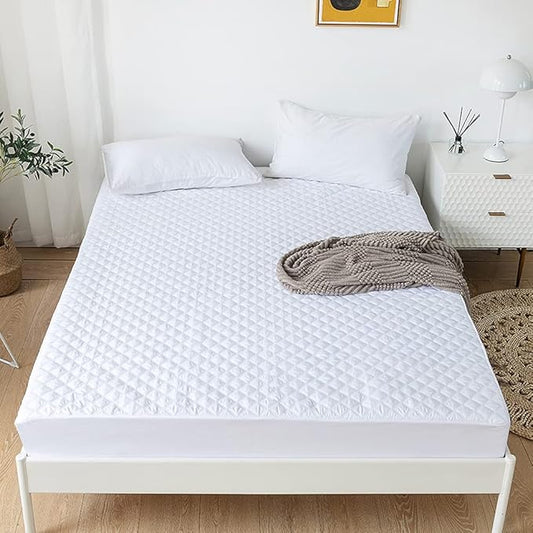 vctops Quilted Fitted Sheet Waterproof Mattress Protector Pad Ultra Soft Elastic Fitted Deep Pocket Bed Cover (White, Full)