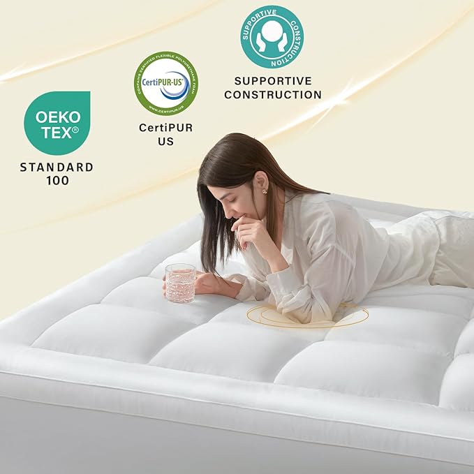 Anluoer King Mattress Topper, Memory Foam Pillow Top Mattress Topper for Back Pain, Extra Thick Breathable Mattress Pad with 8-21" Deep Pocket, 78x80 Inches, White