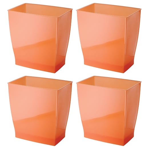 iDesign Small Plastic Bathroom Trash Can, Slim Rectangle Garbage Bin for Bedroom, Office, Dorm, 4-Pack, Orange - Image 8