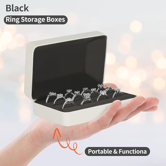 KUKUVR Velet Ring Storage Box for Multiple Rings, Travel Jewelry Ring Stud Earrings Holder Case, 3 Slot Portable Ring Display Organizer Case (White) - Image 3