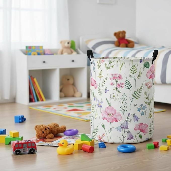 Baby Laundry Hamper kids laundry Basket Waterproof Laundry Bag for Bedroom Toy Clothes Organizer Room Décor(Pink Flower) - Image 4