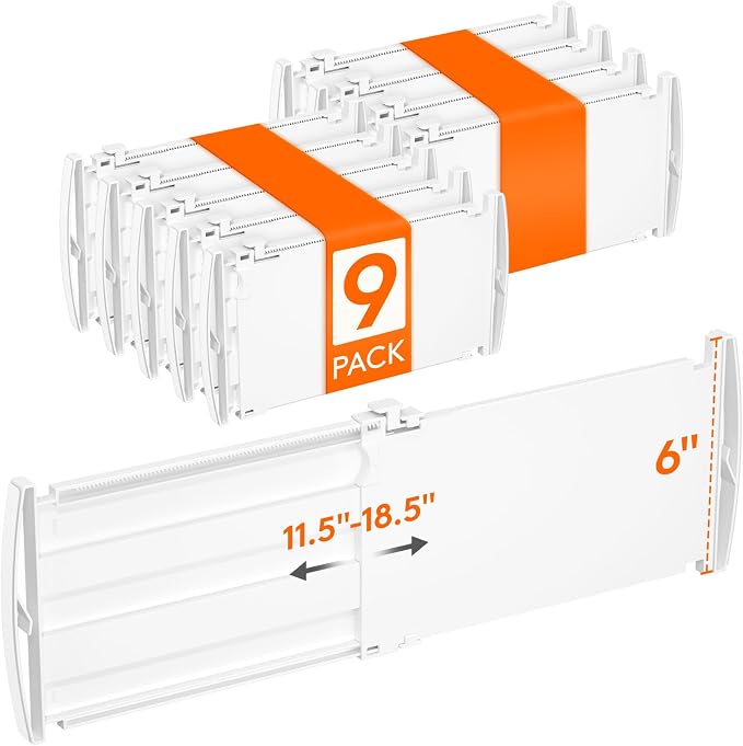 Lifewit 6" Tall 9 Pack Drawer Dividers, 30-47cm/11.5-18.5" Expandable Drawer Divider for Clothes, Adjustable Dresser Drawer Organizers, Drawers Separators for Dresser/Bathroom/Closet/Kitchen White by Lifewit
