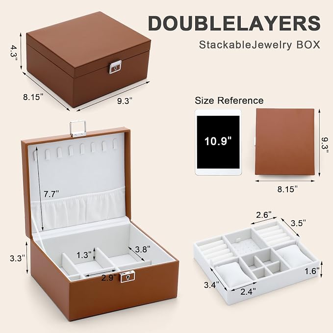 Jewelry Organizer Boxes for Women,Travel Jewelry Case, 2 Layers Removable Jewelry Box,Storage for Necklace, Bracelet, Earring,Rings,Jewelry Box Gifts for Women Girls - Image 5