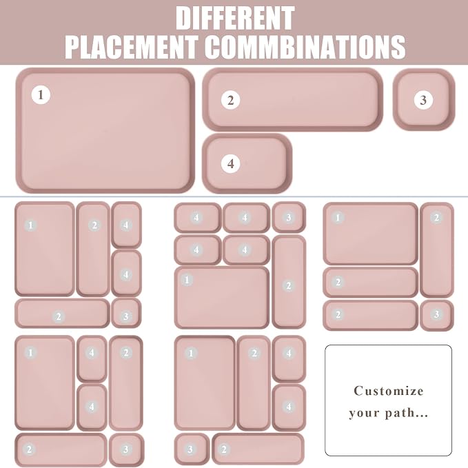 Plastic Drawer Organizers, 18 PCS Bathroom Drawer Organizer Bins, Desk and Vanity Organizer Plastic Tray, Makeup organizer and storage for Bedroom, Kitchen Gadgets Utensils and Office (Pink) - Image 4