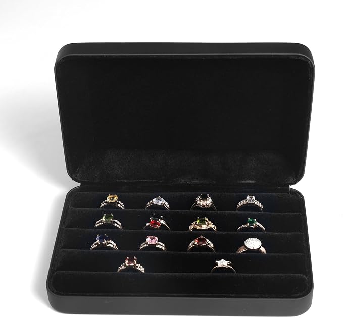 Jewelry Ring organizer Box, Portable Small Storage Display Case, Fashion Jewelry Tray Holder Showcase, Ring Boxes for Multiple Rings Fits for Travel or Home Organizers (Black Big) - Image 6
