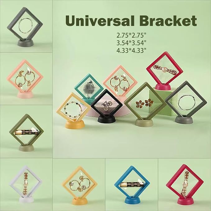 12PCS 3D Floating Frame Display Stand, Jewelry Box, Gift Box, Ornament Organizer, Small Travel Jewelry Box, PE Film Anti-Oxidation, Suspended Display Box Stackable (Multicolour, Round Stands) - Image 5
