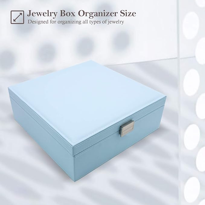ProCase Jewelry Box for Women, 2 Layers Large Leather Jewelry Organizer Storage Case with Removable Pad for Earrings -Blue - Image 5