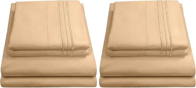 Twin Sheets - Breathable Luxury Sheets with Full Elastic & Secure Corner Straps Built in - 1800 Supreme Collection Extra Soft Deep Pocket Bedding Set, Sheet Set, Twin, Camel (Pack of 2)